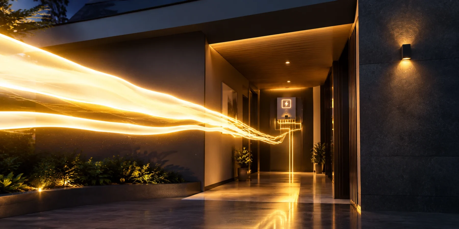 A stream of power entering a modern home entrance