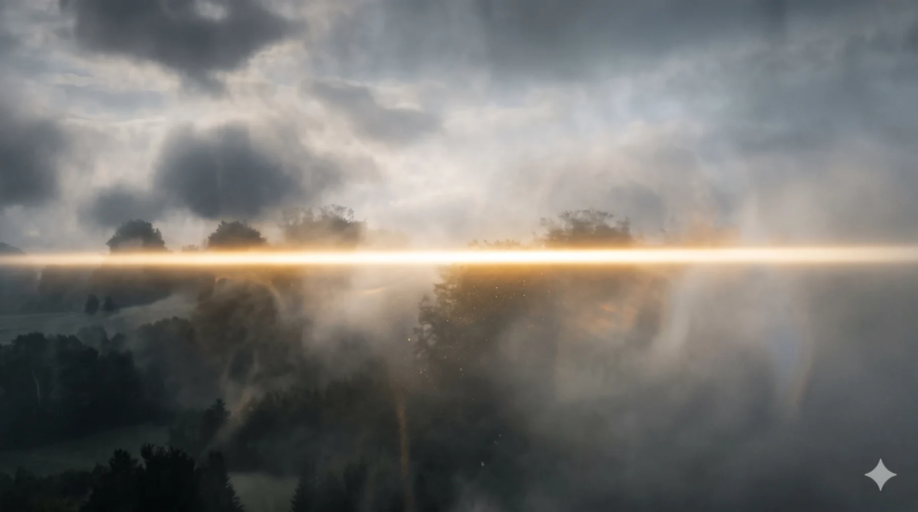 The ray passing through cloud above a landscape